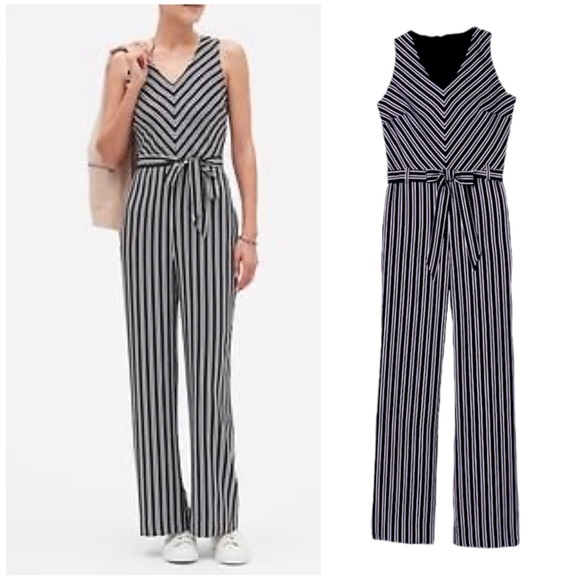 Banana Republic Pants - Banana Republic Striped V Neck Sleeveless Jumpsuit